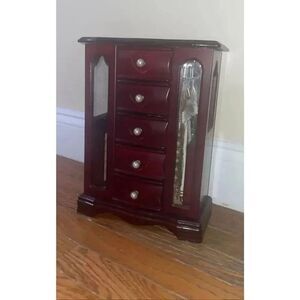 Brown Wood mini armoire chest drawer jewelry holder jewelry organizer & storage